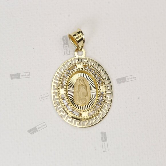 14K Solid Gold Virgin of Guadalupe Medal •Religious Pendant with CZ Halo. - Picture 1 of 4